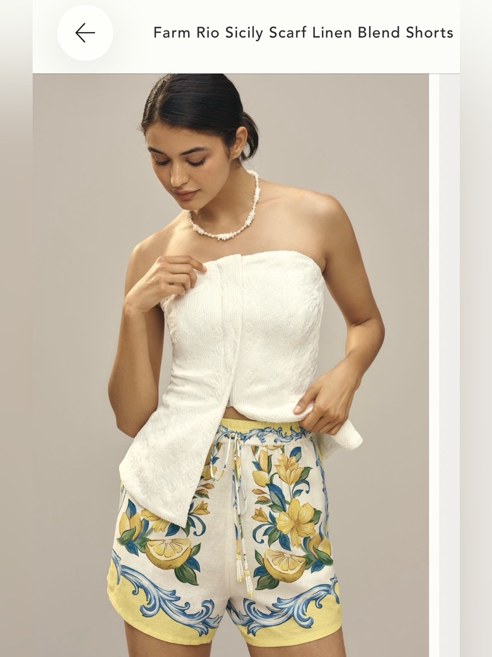 FARM Rio Yellow Floral Linen-Blend Drawstring Shorts